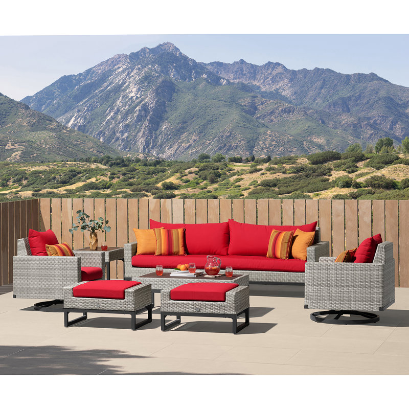 Ensemble de conversation avec coussins Sunbrella, Gris, Toile Sunbrella® rouge Jockey