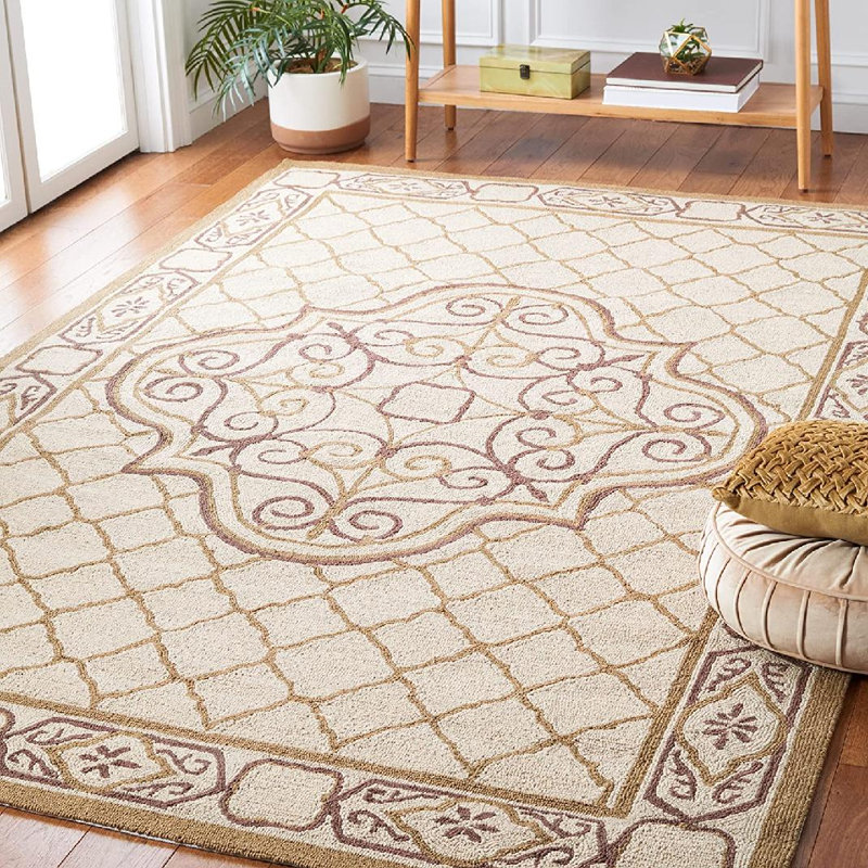 Tapis ivoire / beige performance fait à la main Nondoue, Rectangle 3 pi x 5 pi