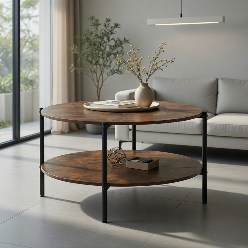 Table basse Hommoo, 18.5" H x 33.5" W x 33.5" D, Rustic Brown