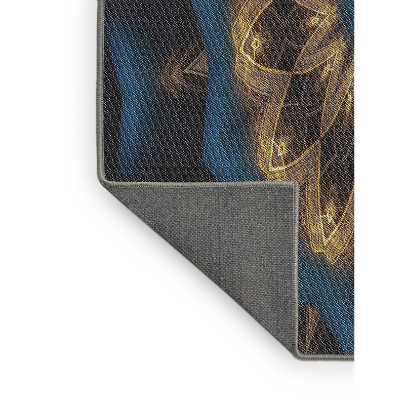 Tapis noir/bleu/beige à motifs Wuest, Rectangle 5 pi x 7 pi
