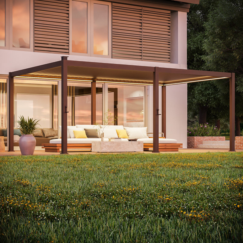Metal Louvered Pergola with Solar Lights, 20 ft x 12 ft