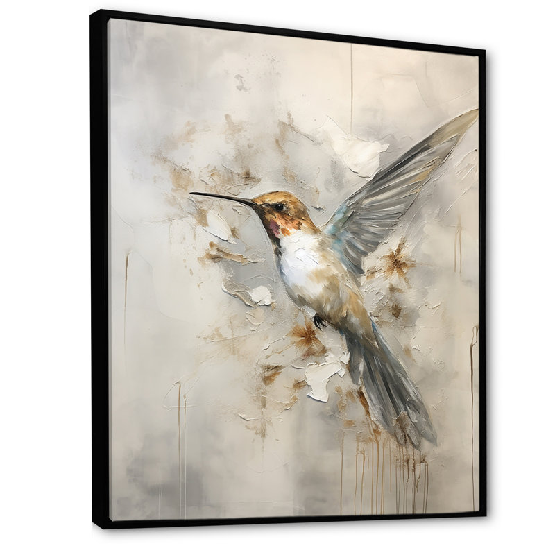Colibri floral flottant II - Art mural colibri, H 44 po x l 34 po x P 1,5 po, Cadre flottant noir