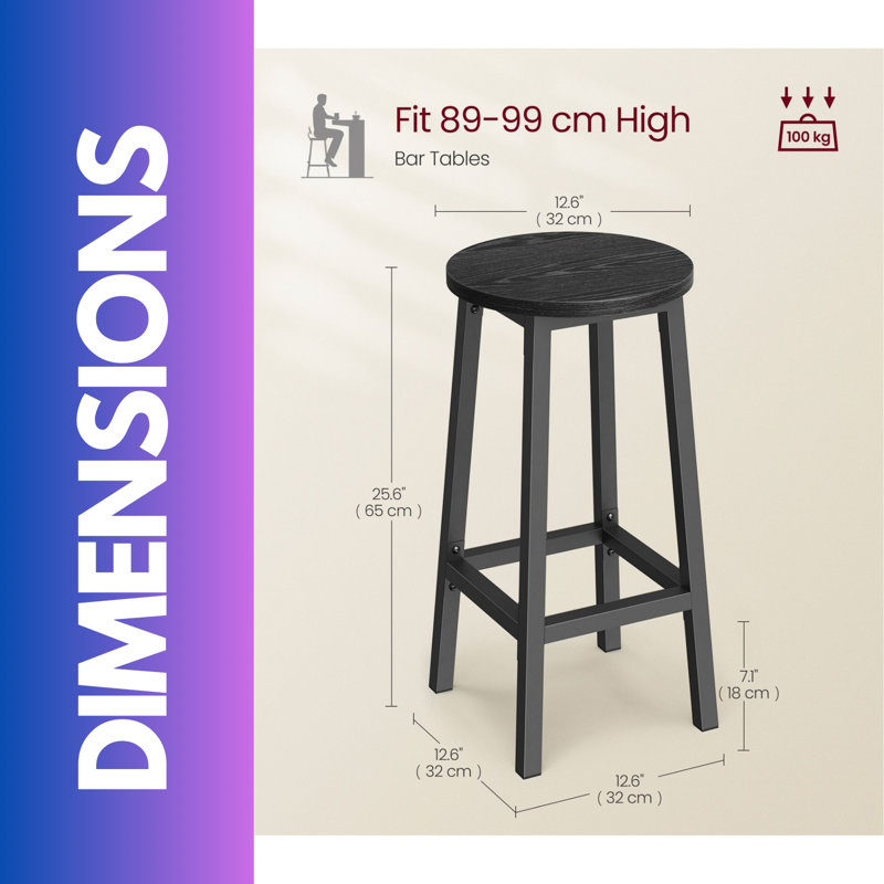 2PC Bar Stools With Metal Frame, Black