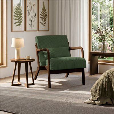 Chaise d'appoint en velours côtelé avec pieds en bois massif