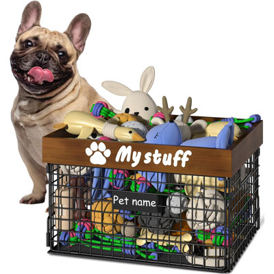 Panier à jouets pour chien Panier à jouets Boîte de rangement en métal avec poignées Organisateur pour chien Coffre à jouets à mâcher Couvertures Laisses Coffre à chiot Rangement de jouets pour chien Contenant en métal pour la maison Jouets pour animaux de compagnie Chien chat