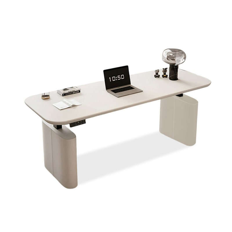 Bureau debout blanc en bois manufacturé, H 46,85 po x l 86,61 po x P 31,5 po