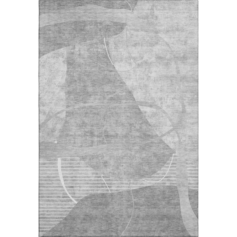 Gray Synthetic Rectangular Washable Rug 5' x 7'