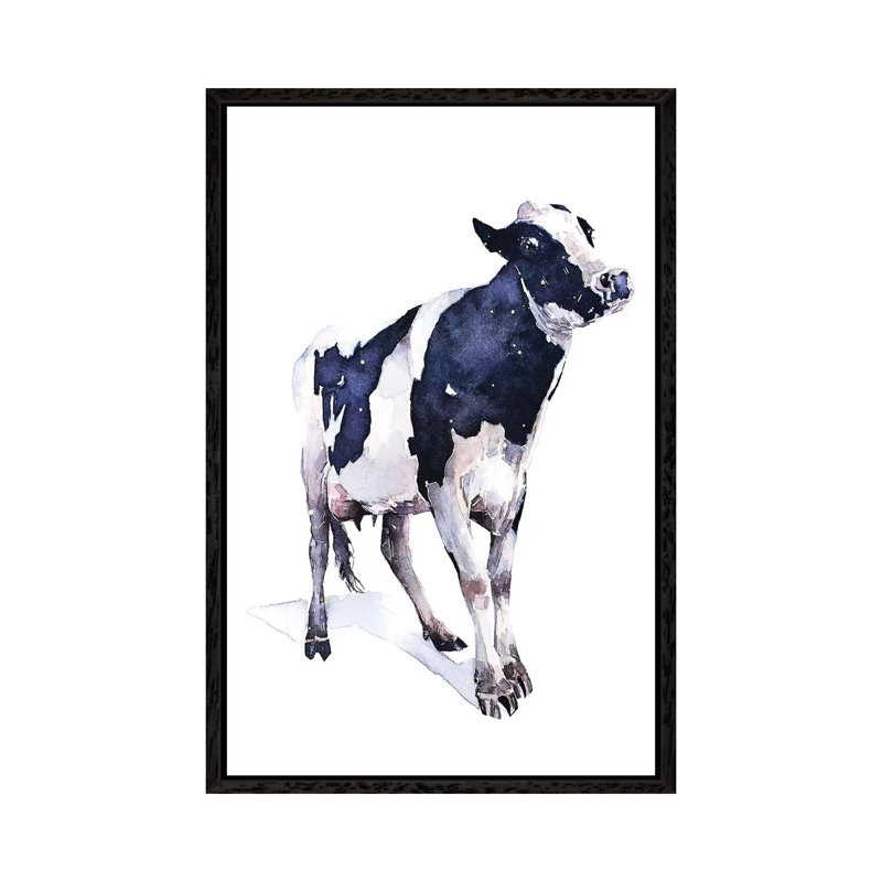Cow - Painting on Canvas, 66.04 cm H x 45.72 cm W, Black Framed
