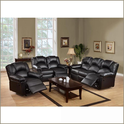Canapé inclinable contemporain en cuir reconstitué noir - meubles de salon de 80 po | Noir | Cuir retravaillé | Mécanisme d'inclinaison en métal