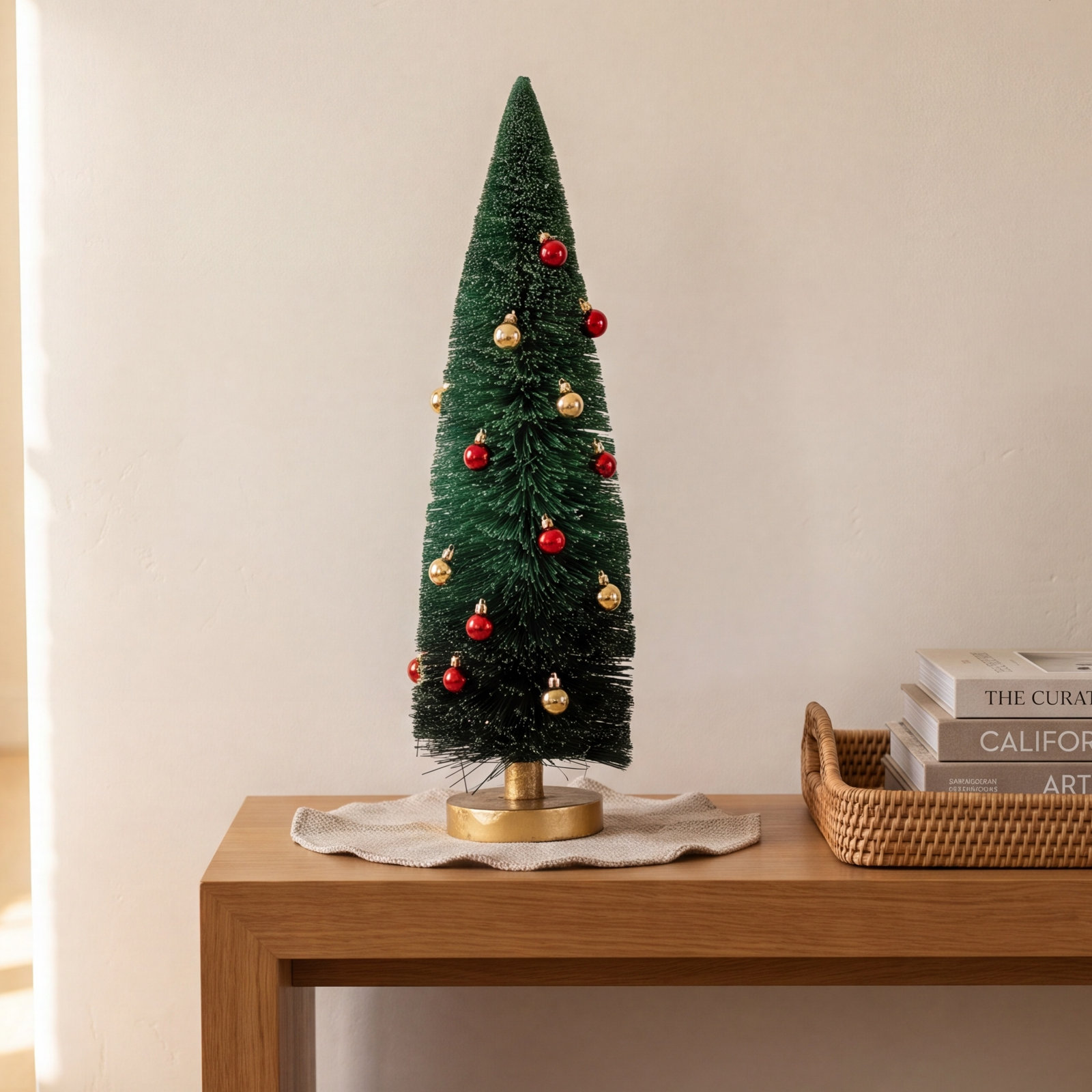 Sisal Bottlebrush Tabletop Tree, 16.5" H x 4.75" W x 4.75" D, Pink Ombre