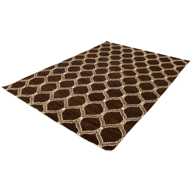 Tapis brun foncé en laine noué à la main de conception unique 18 pi 9 po 9 po x 13 pi 8 po New Age