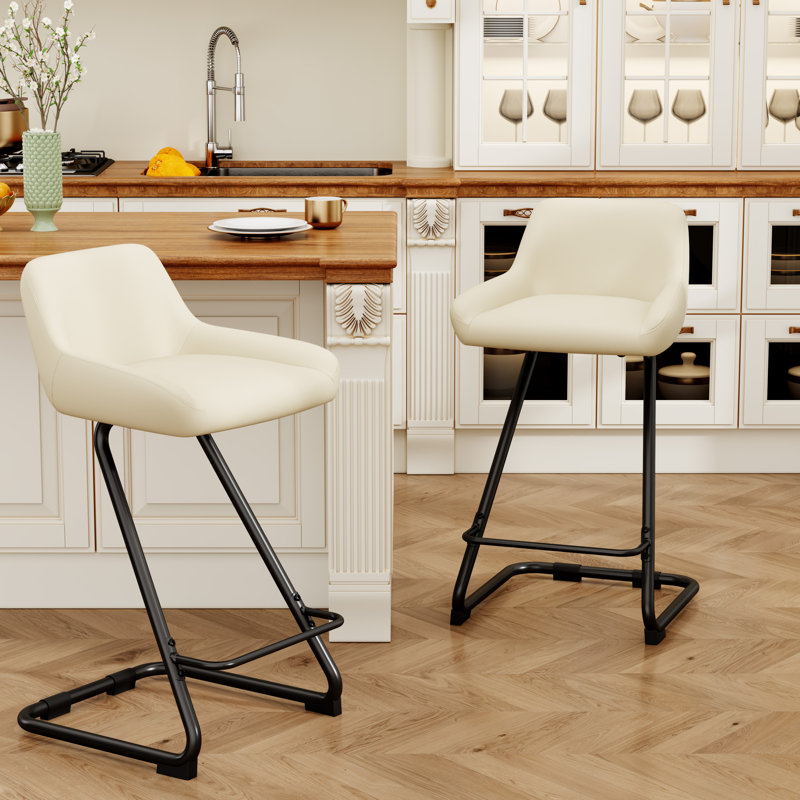 Upholstered Counter Stool With Metal Frame, Beige, Bar Stool (30” Seat Height)