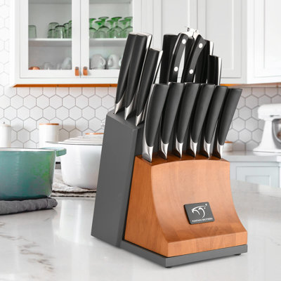 15-Pc Damascus Knife Set VG10 Steel Block