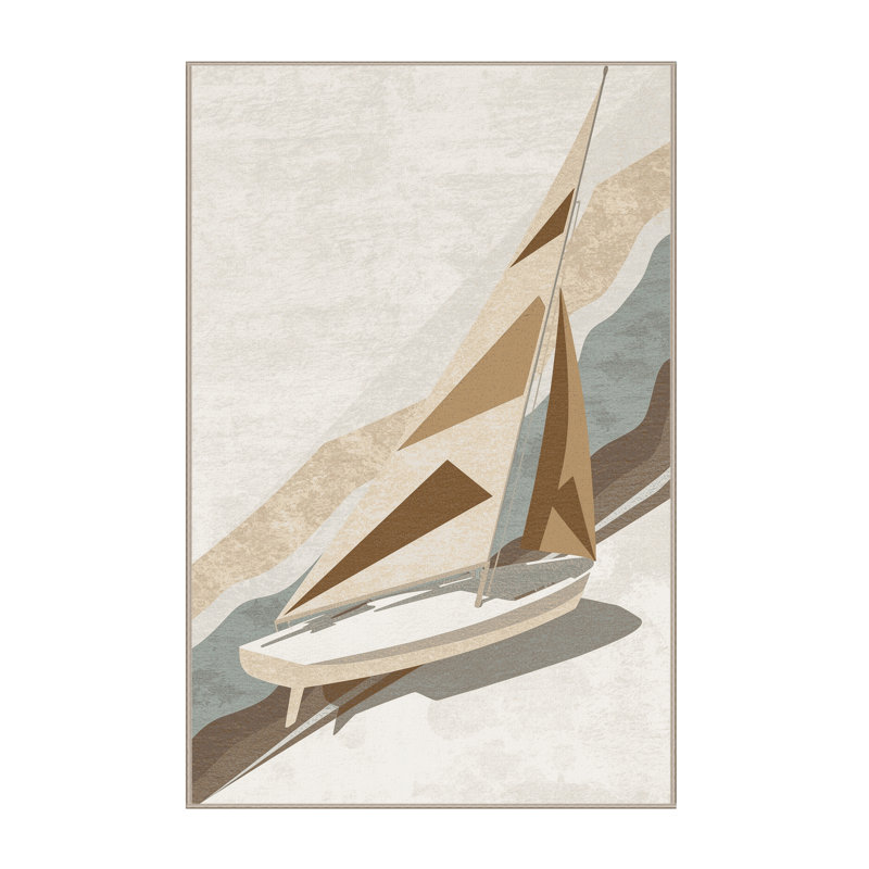 Tapis de bord de mer à motif géométrique lavable à la machine Aguilar, 3 X 5