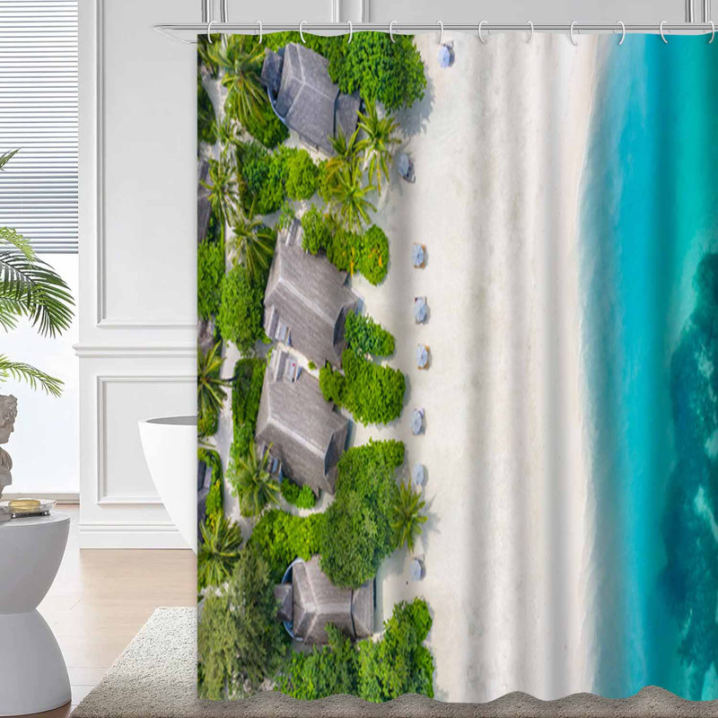 Rideau de douche à 12 crochets Tropical Paradise Beach Island, L 72 po x l 72 po