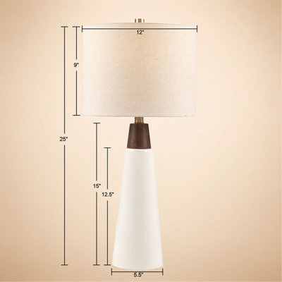 Lampe de table, céramique triangulaire et bois