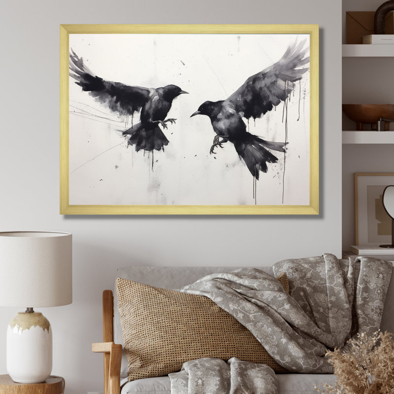 Impression sur toile, corbeau mystique - Mystic Ravens I, H 16 po x l 32 po x P 1 po, Cadre doré simple