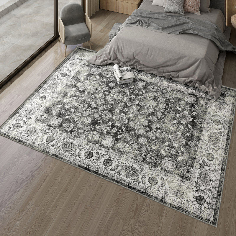 Anran Machine Washable Oriental Grey Area Rug, Rectangle 9' x 12'