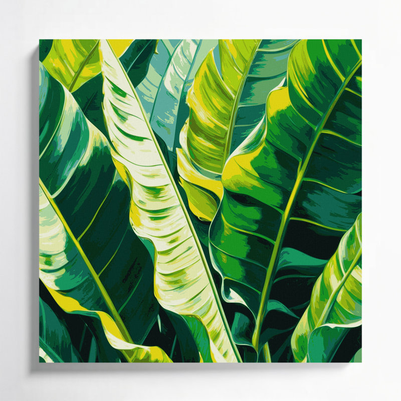 "Botanical Banana Leaves", art mural sur toile verte, H 32 po x l 32 po