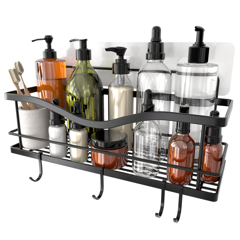 Strauser Adhesive Stainless Steel Shower Caddy, Matt Black