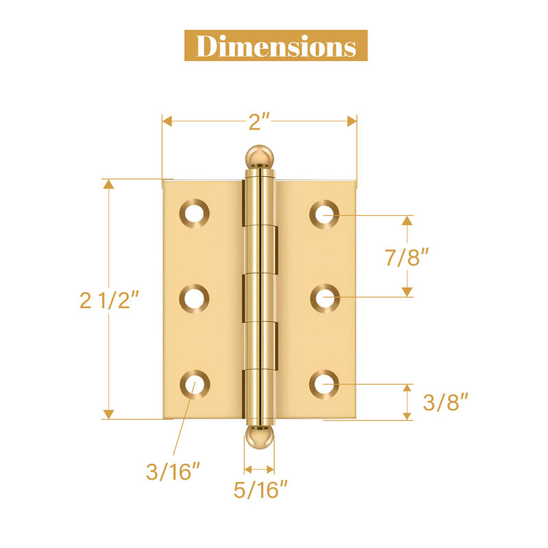 10'' x 10'' Solid Brass Traditional Hinge, Unlacquered Brass, 2.5" H x 2" W