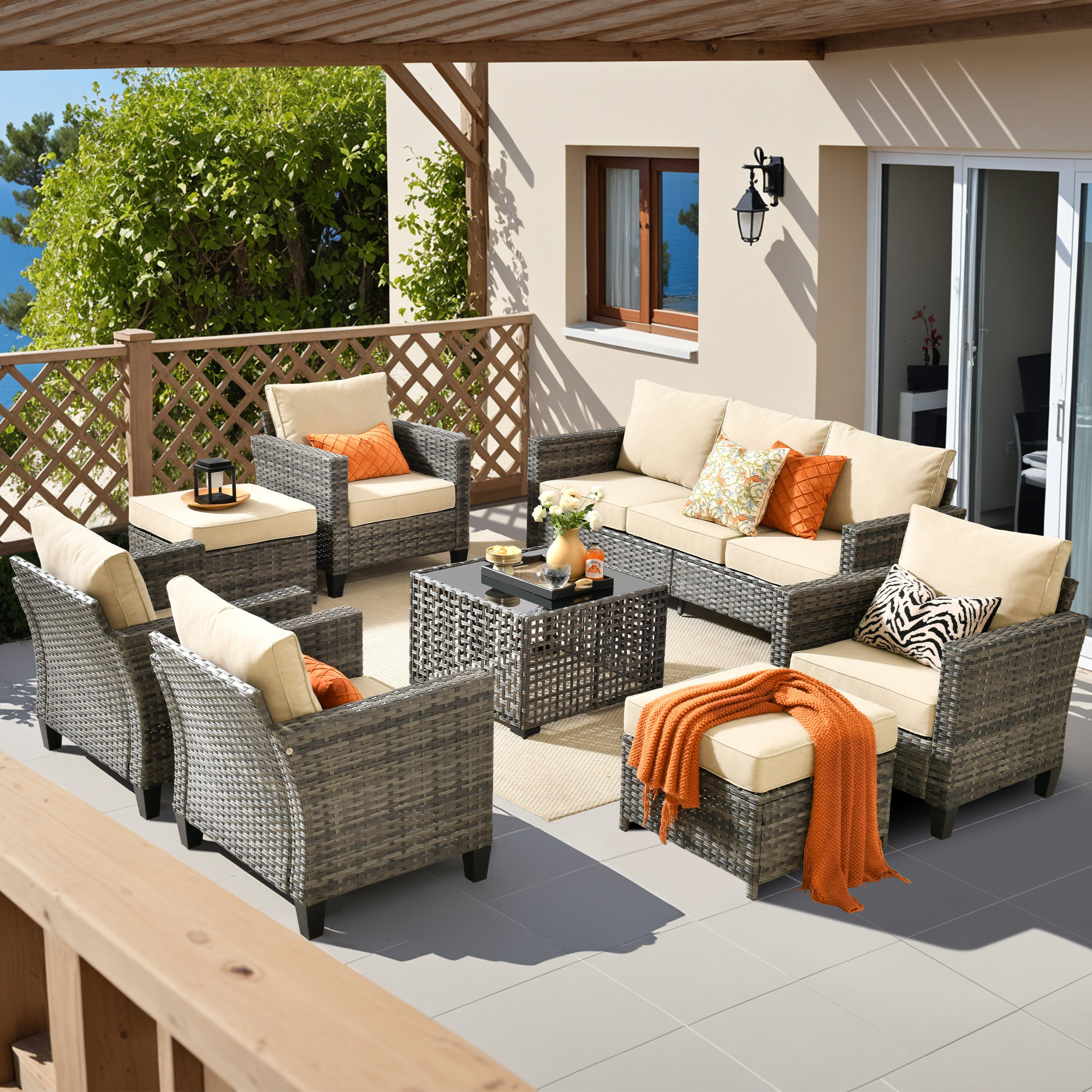 Latitude Run® Pieces Patio Furniture Set, Outdoor Wicker Sofas