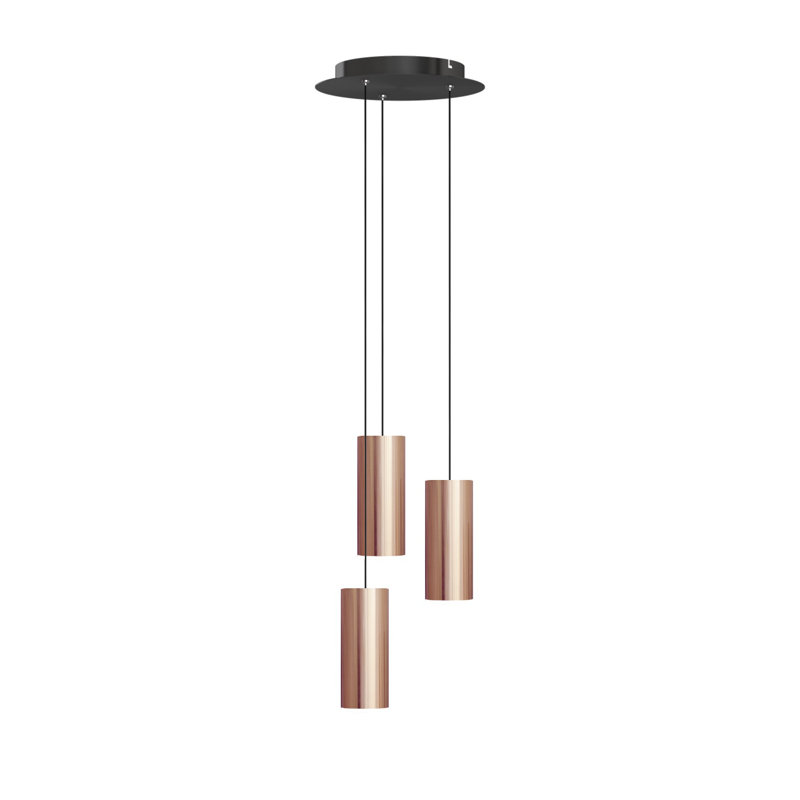 Luminaire suspendu cylindrique à DEL 3 lumières Bludovice, Cuivre