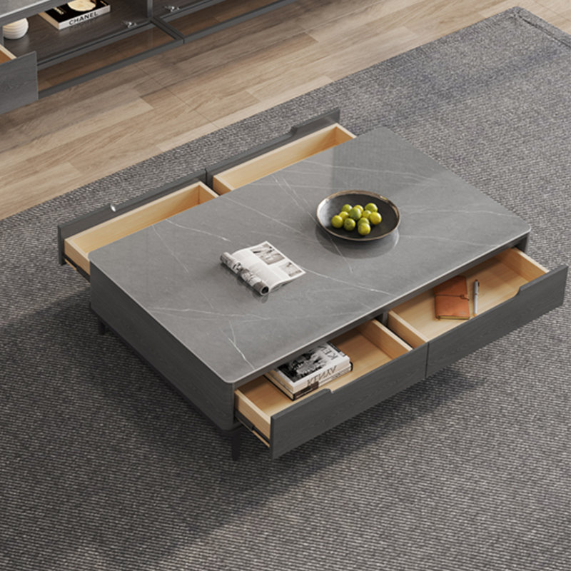 Modern rectangular rock plate coffee table, 16.5" H x 47.2" L x 23.6" W