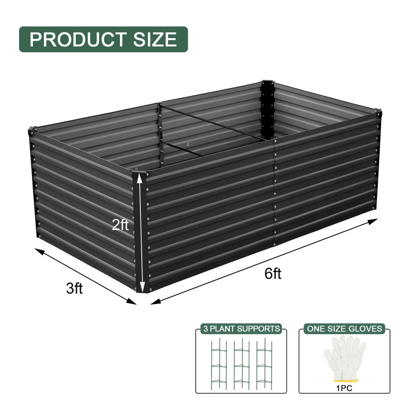 Lit de jardin surélevé galvanisé Kymari, plusieurs tailles au choix, supports de plantes offerts, H 24 po x l 72 po x P 36 po