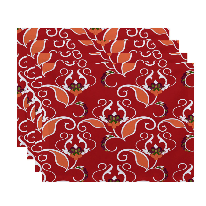 Selina Polyester Floral Rectangle Placemat, Red