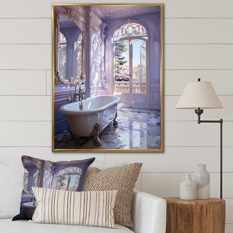 «Bathroom Pastel Serenity I», reproduction d'art sur toile, H 44 po x l 34 po x P 1,5 po, Cadre flottant doré