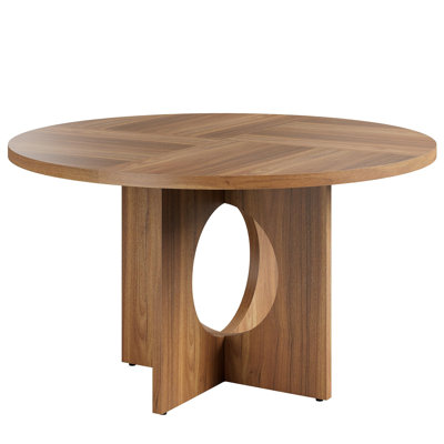 47" Round Dining Table, Kitchen Table for 4-6 People, Circle Tables with Sturdy Pedestal Base