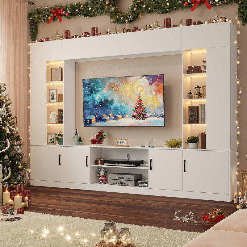 Meuble télé 112 po avec lumières DEL, Blanc