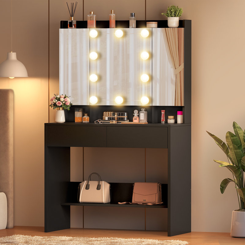 Breasha Black Dressing Table with Mirror