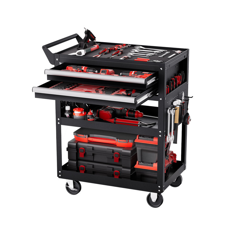 5-Tier Tool Cart on Wheels 400 lb Rolling Work Cart with Drawer & Pegboard