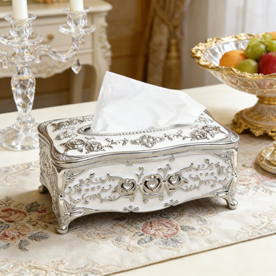 Luxury Tissue Box Cover With Rhinestones And 3D Roses - European Vintage Style Home Decor For Living Room, Bathroom, Office