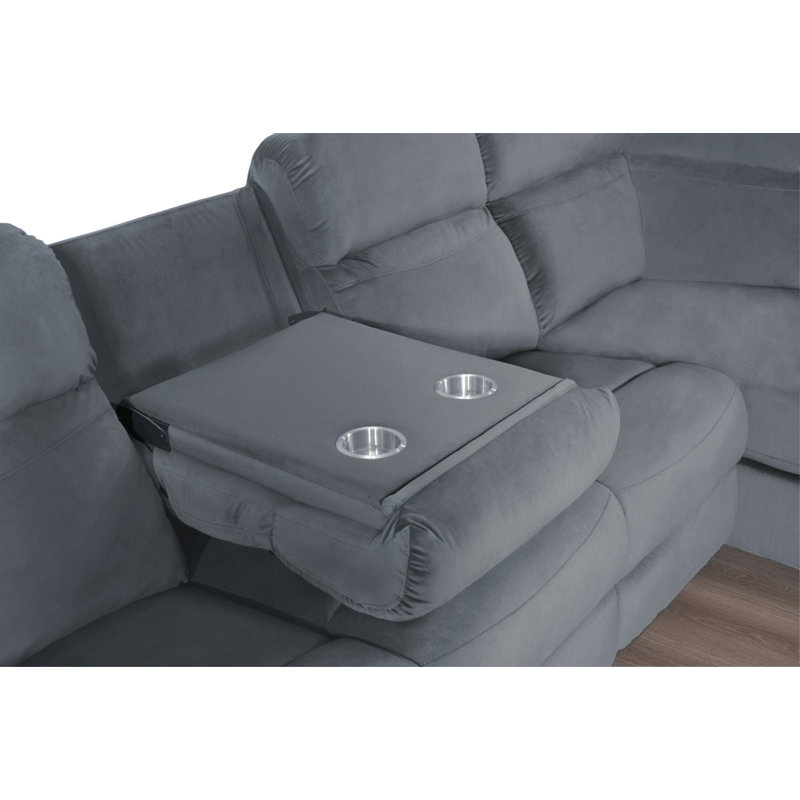 Wikieup Recliner Storage Upholstered Sectional Sofa, Gray Velvet