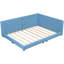 Lit plateforme tapissier bleu avec ports USB, tissu en lin moderne, aucun sommier tapissier requis