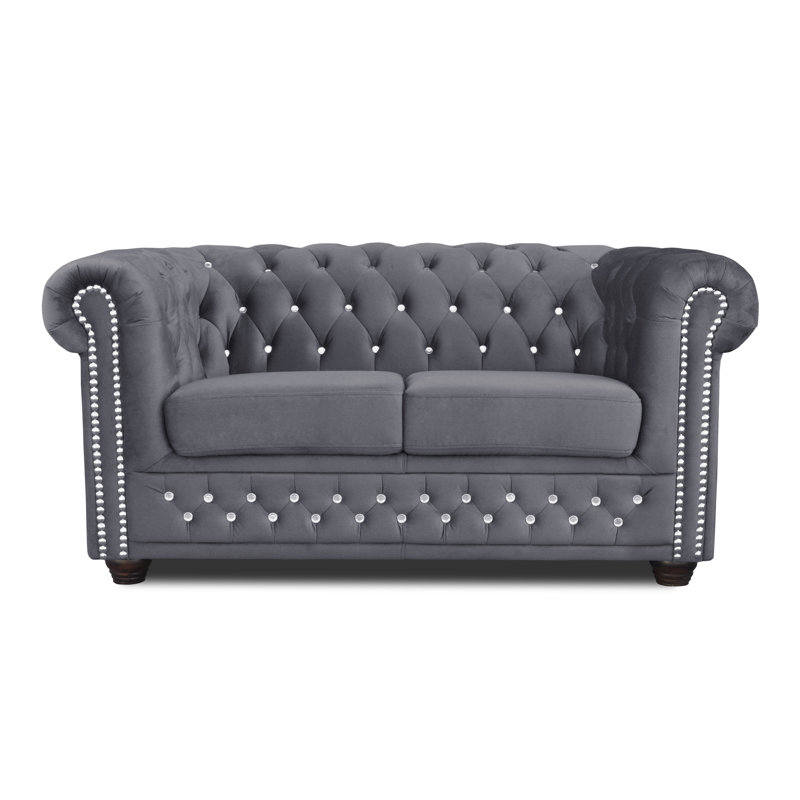 Sade Velvet Loveseat, Grey/Brown/Blue