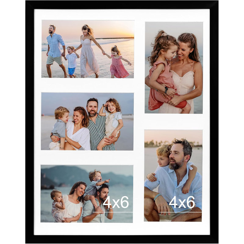 11x14 Black 5-Opening 4x6 Collage Photo Frame - Lightweight PVC Wall & Tabletop Display