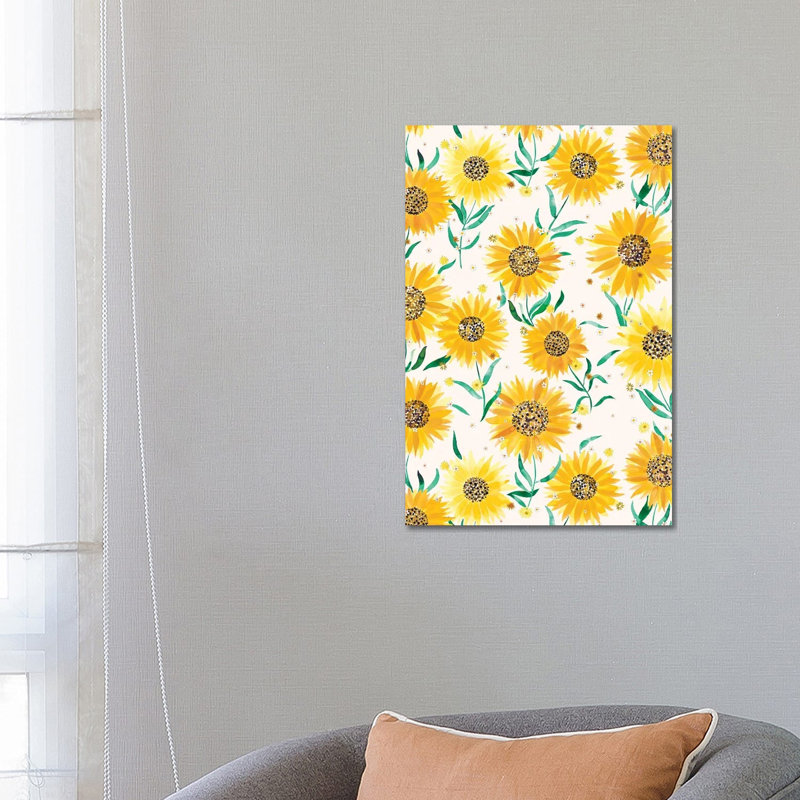 Summer Floral Sunflowers Cozy - Wrapped Canvas Painting 1 Piece Wrapped Canvas Painting, 66.04 cm H x 45.72 cm W