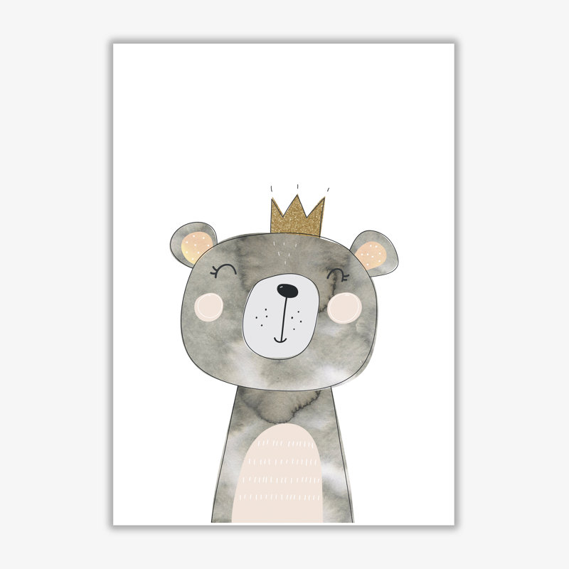 Scandi Grey Bear - Painting, 60 cm H x 42 cm W x 1 cm D, No Frame