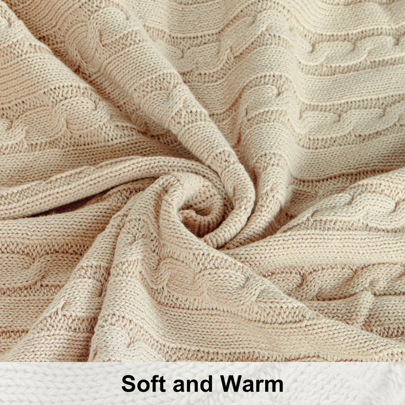 Couverture en coton tricoté , Kaki, L 80 po x l 60 po