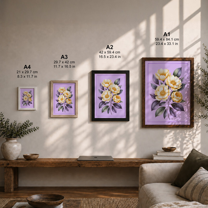 Cluster of Peonies Botanical - Framed Print, A4 - 29.7 x 21.0 cm, Unframed