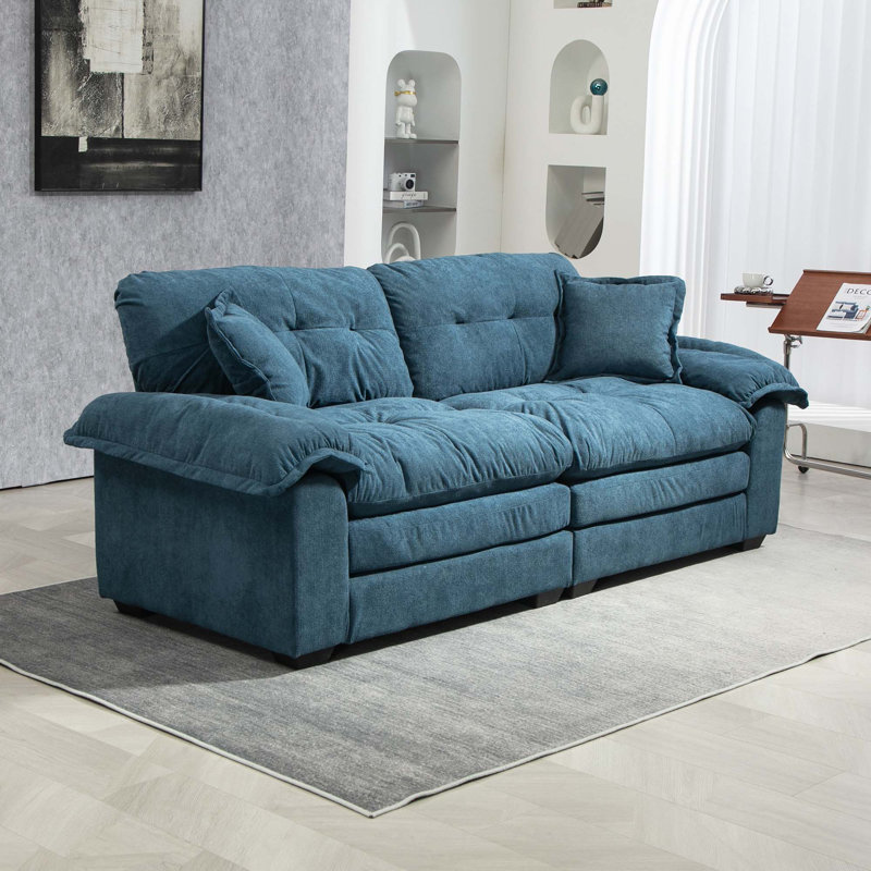 Canapé 84 po en chenille 84 po avec 2 coussins décoratifs et mousse à mémoire de forme pour salon