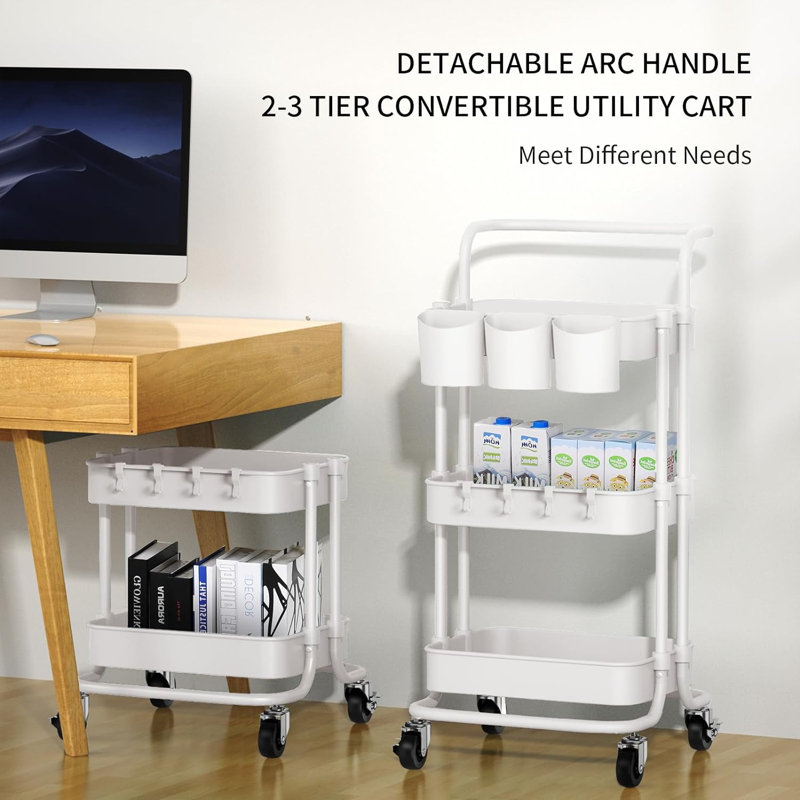 White 3-Tier Metal and ABS Rolling Utility Cart