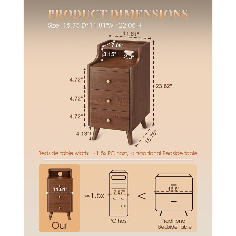 Narrow Bedside Table With Drawers