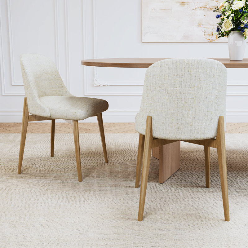 Luciana Fabric Upholstered Side Chairs, Natural, Sage Green