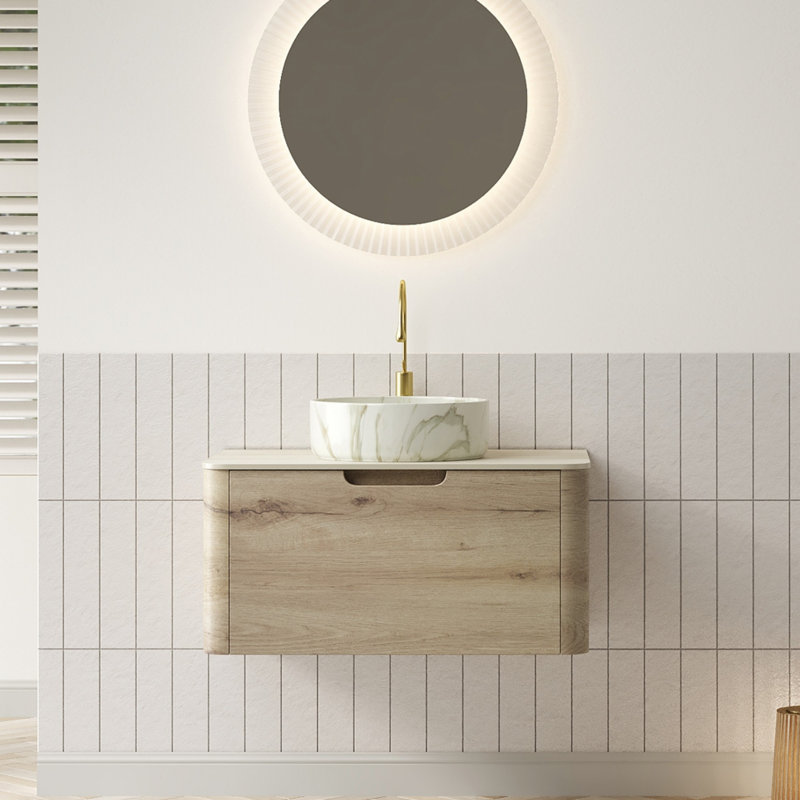 Meuble-lavabo de salle de bain avec lavabo, armoire de rangement murale avec tiroir, pré-assemblé