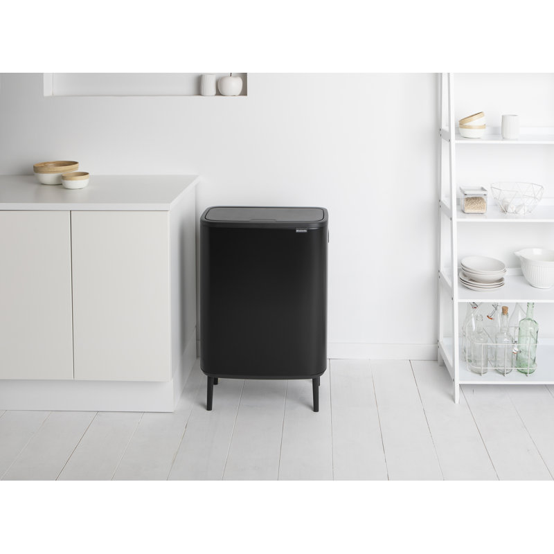 Bo Hi 30 Steel 60 Litre Touch Top  Multi - Compartments Rubbish & Recycling Bin, Matte Black
